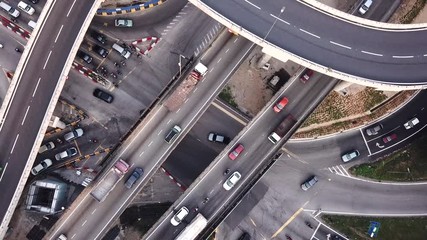 Wall Mural - Road Traffic at highway and overpass with cars and trucks, interchange in Kuala-Lumpur,Malaysia