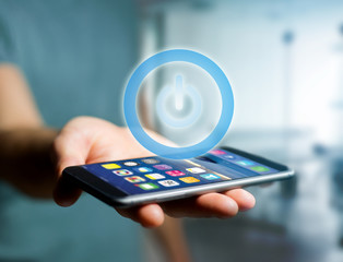 Poster - Power button symbol displayed on a futuristic interface - Technology and energy concept