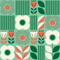 Poster - seamless pattern with floral elements in retro scandinavian style