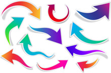 Set Of Curved Colorful Arrows.