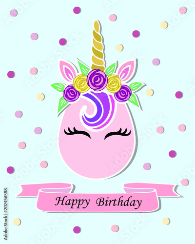 Vector Illustration With Unicorn Pink Ribbon Unicorn As Baby