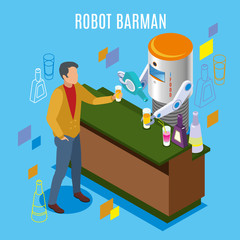 Sticker - Isometric Robotic Restaurant Background