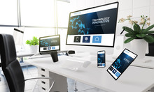 Devices Floating On Mid Air Mockup Showing Technology Website