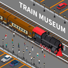 Wall Mural - Train Museum Isometric Composition