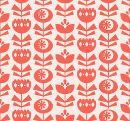 Poster - seamless pattern with flowers in retro scandinavian style