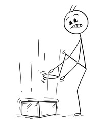 Sticker - Cartoon stick man drawing conceptual illustration of businessman to whom brick or big stone fall down on foot.