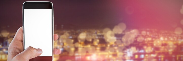 Poster - Composite image of close-up of hand holding smart phone