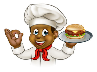 Canvas Print - Cartoon Character Chef Holding Burger