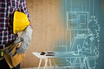 Poster - Composite image of mid-section of construction worker