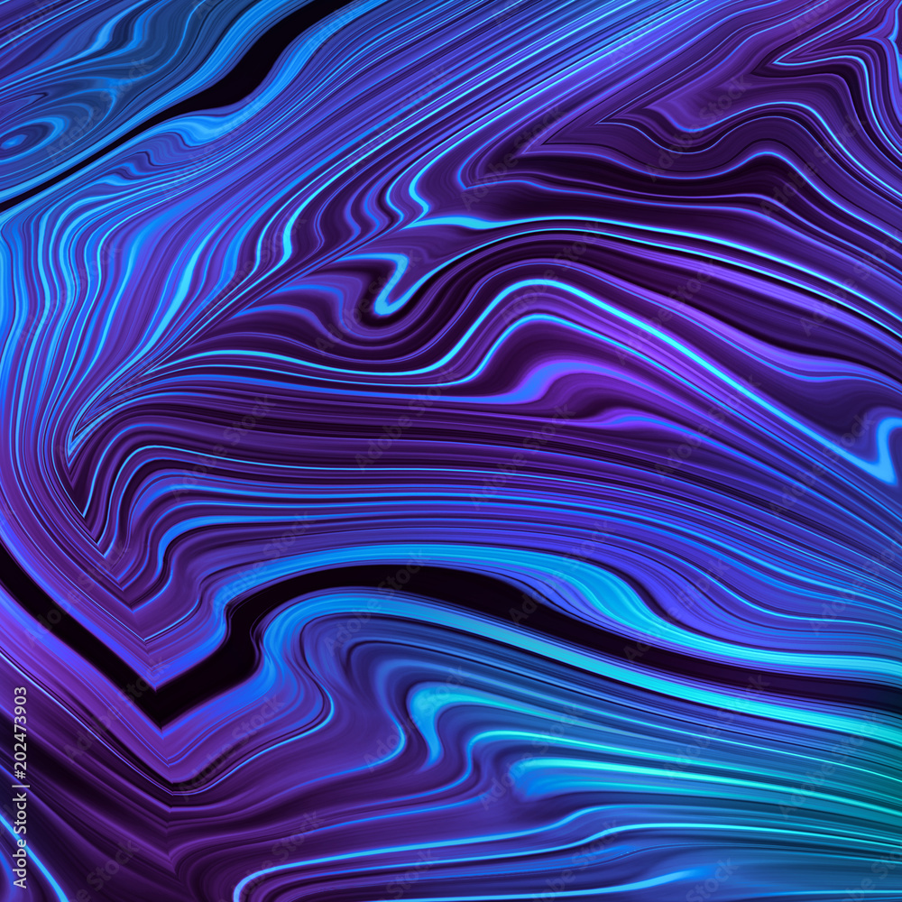 abstract ultraviolet holographic background, electric blue fluid paint art,  violet wallpaper, marbling texture, neon wavy lines, artistic fashion  backdrop, esoteric aura Stock Illustration