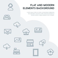 Poster - cloud and networking, email, shopping outline vector icons and elements background concept on grey background.Multipurpose use on websites, presentations, brochures and more