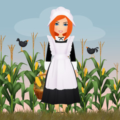 Poster - Pilgrim woman with corn cob