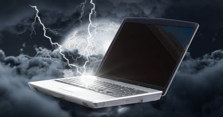 Wall Mural - Laptop struck with lightning power