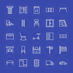 Modern Simple Set of transports, industry, buildings, furniture Vector outline Icons. Contains such Icons as  sedan,  safety,  travel, table and more on blue background. Fully Editable. Pixel Perfect.