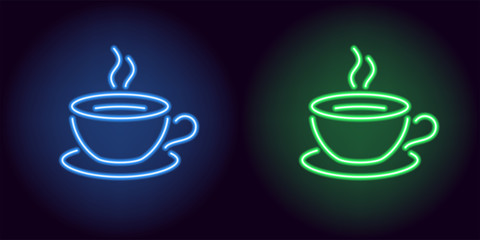 Wall Mural - Neon cup and saucer in blue and green color