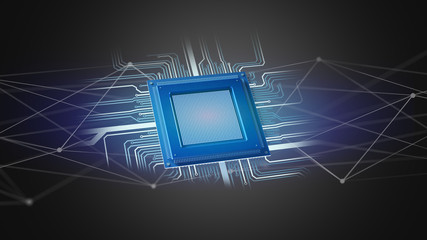 Poster - Processor chip and network connection - 3d render
