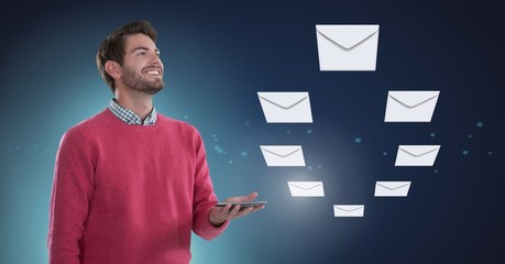 Poster - Envelope letter messages and man using phone