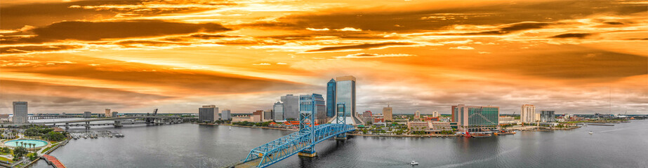 Poster - Panoramic aerial view of Jacksonville at sunset, Florida