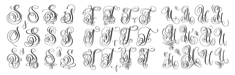 Wall Mural - calligraphy letters set S, T and U, script font
