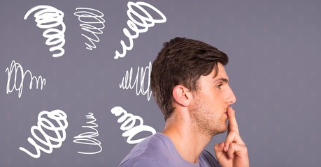 Poster - Man thinking with doodles on grey background