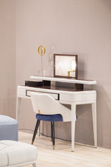 Wall Mural - White dressing table with wicker elements, leather upholstery, luxury mirror