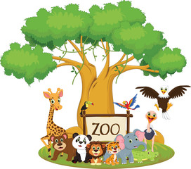 Wall Mural - illustration of funny zoo animal cartoon isolated on white