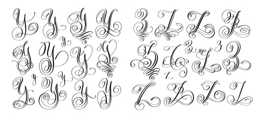 Wall Mural - calligraphy letters set Y and Z, script font