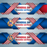 Fototapeta  - Set of web banners design, background with texts, military badge and national flag colors for U.S. Memorial day event, celebration: Vector celebration