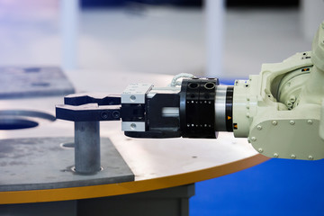 Aufkleber - A robotic arm. Automatic robot in a smart factory. Assembly line