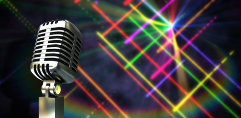 Poster - Digitally generated retro chrome microphone against digitally generated disco laser background