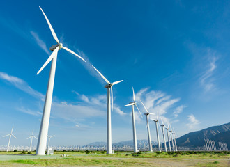 Dramatic Wind Turbine Farm in the Desert of California.