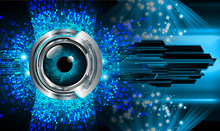 Binary Circuit Board Future Technology, Blue Eye Cyber Security Concept Background, Abstract Hi Speed Digital Internet.motion Move Blur. Pixel