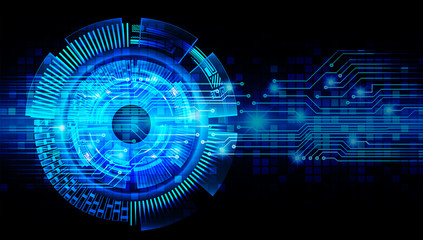 binary circuit board future technology, blue eye cyber security concept background, abstract hi spee