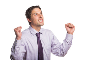 Aufkleber - Elegant businessman cheering with clenched hands against white background