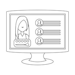 Sticker - monitor computer with web profile on screen over white background, vector illustration