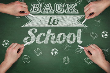 Leinwandbilder - Multiple hands writing with chalk against green chalkboard