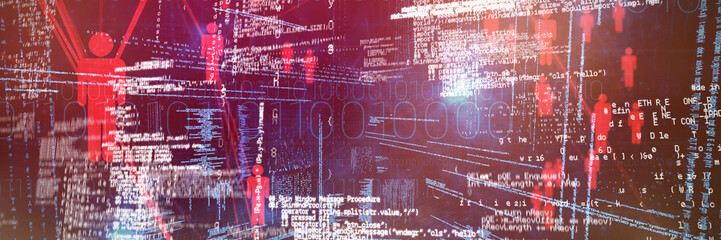 Poster - Illustration of virtual data against futuristic black background with figures