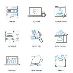 Wall Mural - Cloud computing and data storage vector icons set, outline style