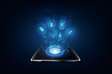 Poster - International currency transfer, payment via a smartphone using a smartphone Vector illustration of money concept