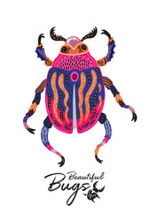 Wall Mural - Print of decorative ornamental beetle. Fantasy vector illustration