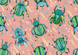 Seamless pattern with decorative ornamental beetles. Fantasy vector illustration