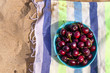 fresh cherries on beach