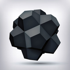 Poster - Volume polyhedron black star, 3d object, geometry shape, dark crystal, mesh version, abstract vector element for you design project 