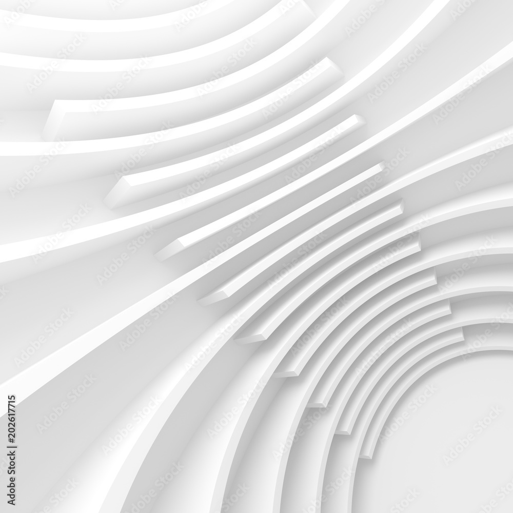 White Architecture Circular Background. Abstract Building Design. 3d Modern Architecture Render