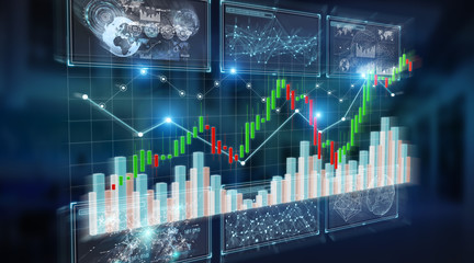 Aufkleber - 3D rendering stock exchange datas and charts illustration
