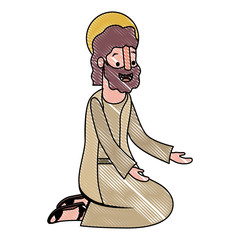 apostle of Jesus on knees praying character vector illustration design