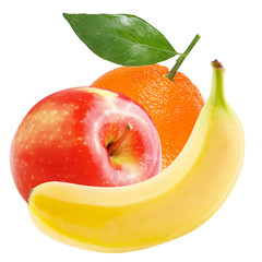 Sticker - Isolated apple, banana and orange on white background