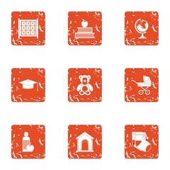 Poster - Child growing up icons set. Grunge set of 9 child growing up vector icons for web isolated on white background