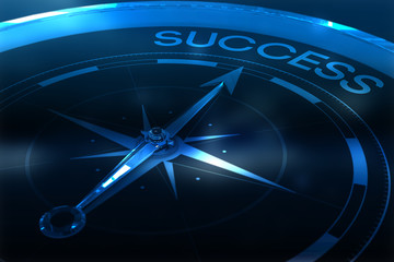 compass pointing to success against purple vignette