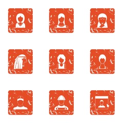 Poster - Full face icons set. Grunge set of 9 full face vector icons for web isolated on white background